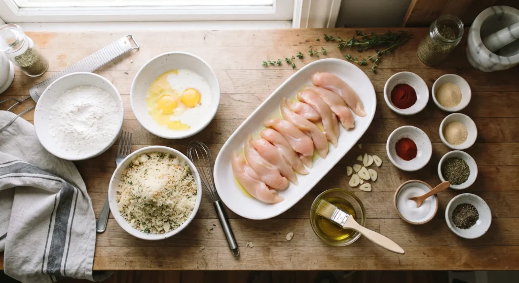 Ingredients for air fryer copycat chicken tenders including panko and spices